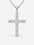 5.35ct Lab-Grown Emerald-Cut Diamond Cross Pendant Necklace in 9K White Gold