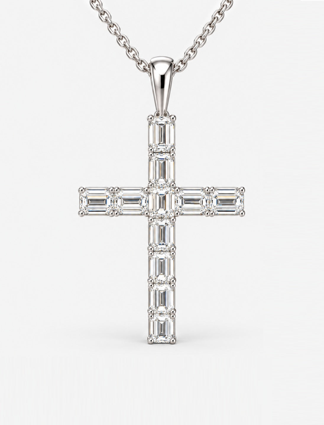 5.35ct Lab-Grown Emerald-Cut Diamond Cross Pendant Necklace in 9K White Gold