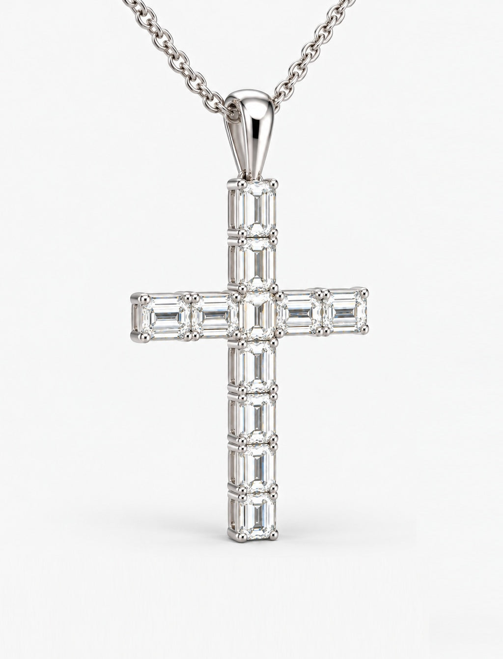 5.35ct Lab-Grown Emerald-Cut Diamond Cross Pendant Necklace in 9K White Gold