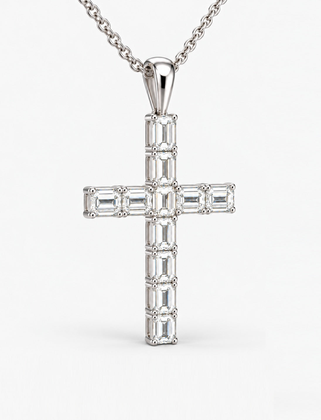5.35ct Lab-Grown Emerald-Cut Diamond Cross Pendant Necklace in 9K White Gold
