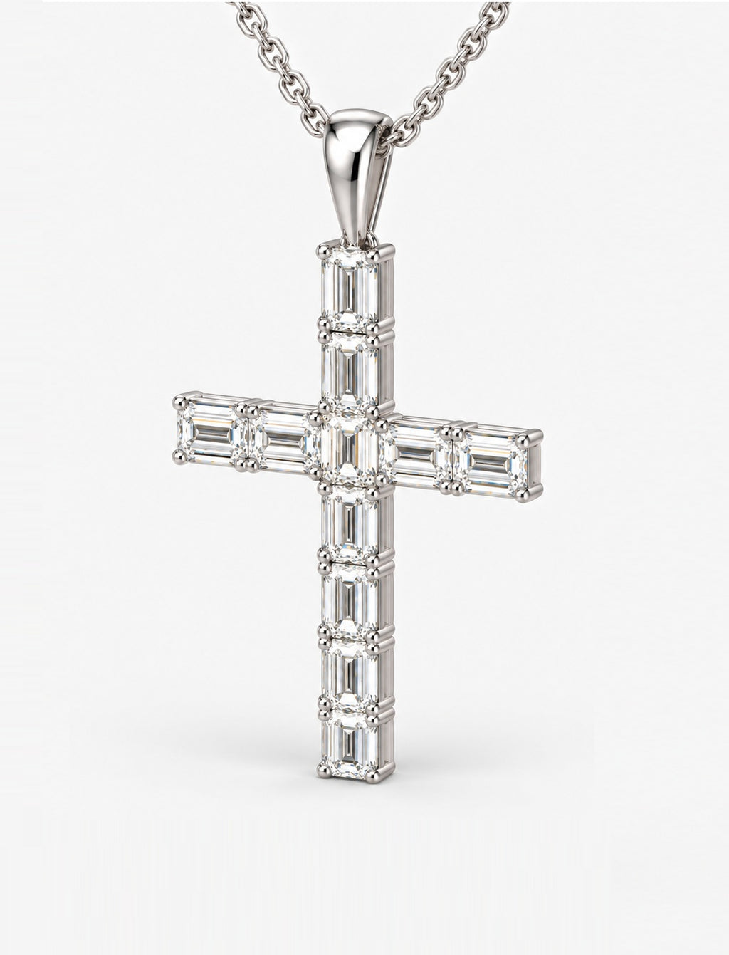 5.35ct Lab-Grown Emerald-Cut Diamond Cross Pendant Necklace in 9K White Gold