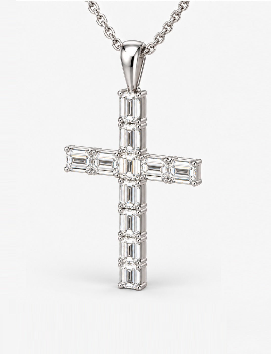 5.35ct Lab-Grown Emerald-Cut Diamond Cross Pendant Necklace in 9K White Gold