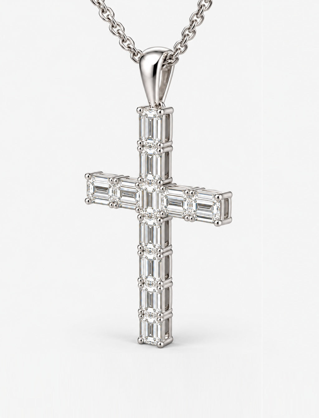5.35ct Lab-Grown Emerald-Cut Diamond Cross Pendant Necklace in 9K White Gold