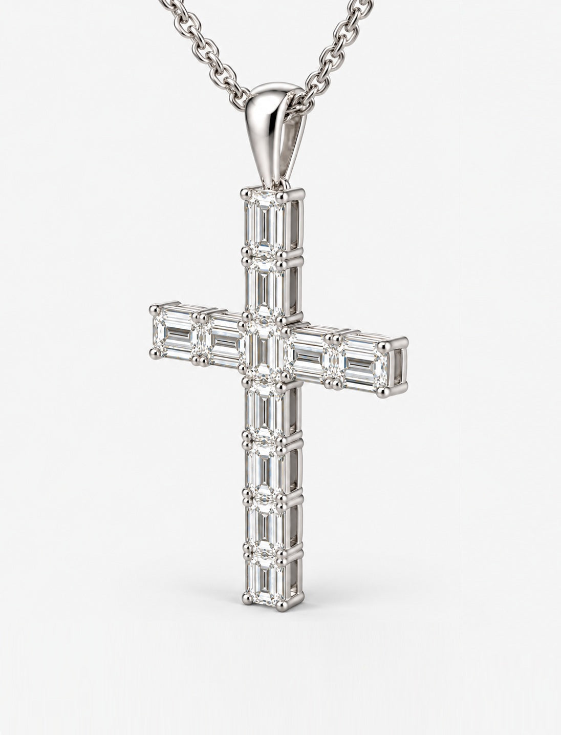 5.35ct Lab-Grown Emerald-Cut Diamond Cross Pendant Necklace in 9K White Gold