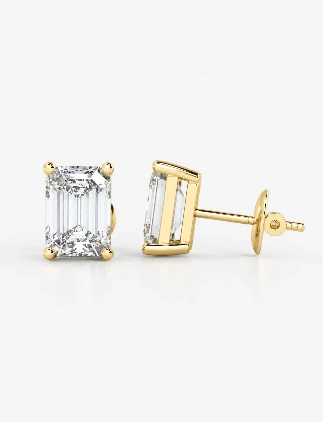 Emerald Diamond Graff Push Stud Earring D/VS2 2.80 Carat IGI Lab Grown Diamond Earring In 18K Yellow Gold- UK Hallmarked