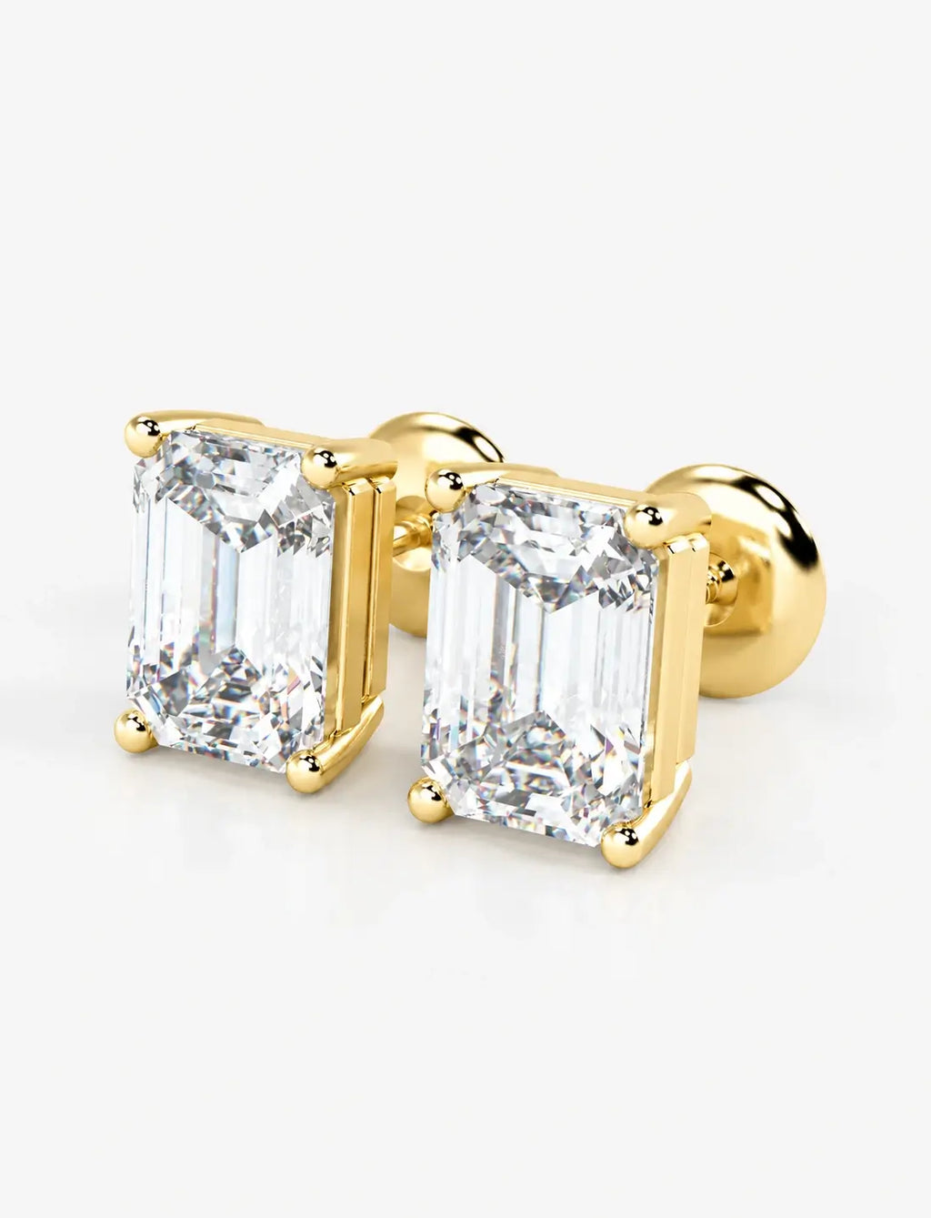 Emerald Diamond Graff Push Stud Earring D/VS2 2.80 Carat IGI Lab Grown Diamond Earring In 18K Yellow Gold- UK Hallmarked
