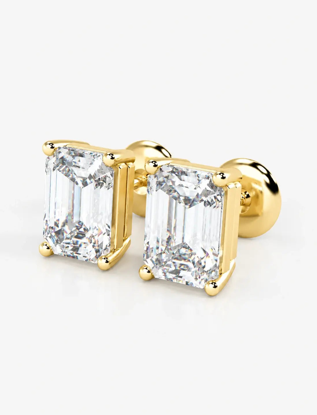 Emerald Diamond Graff Push Stud Earring D/VS2 2.80 Carat IGI Lab Grown Diamond Earring In 18K Yellow Gold- UK Hallmarked