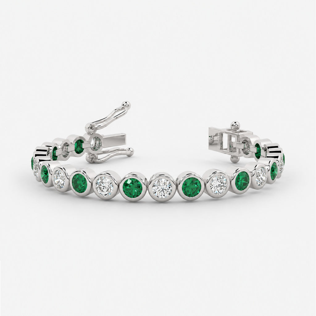6.00ct Emerald Aquamarine & Diamond Tennis Bracelet - 9k White Gold