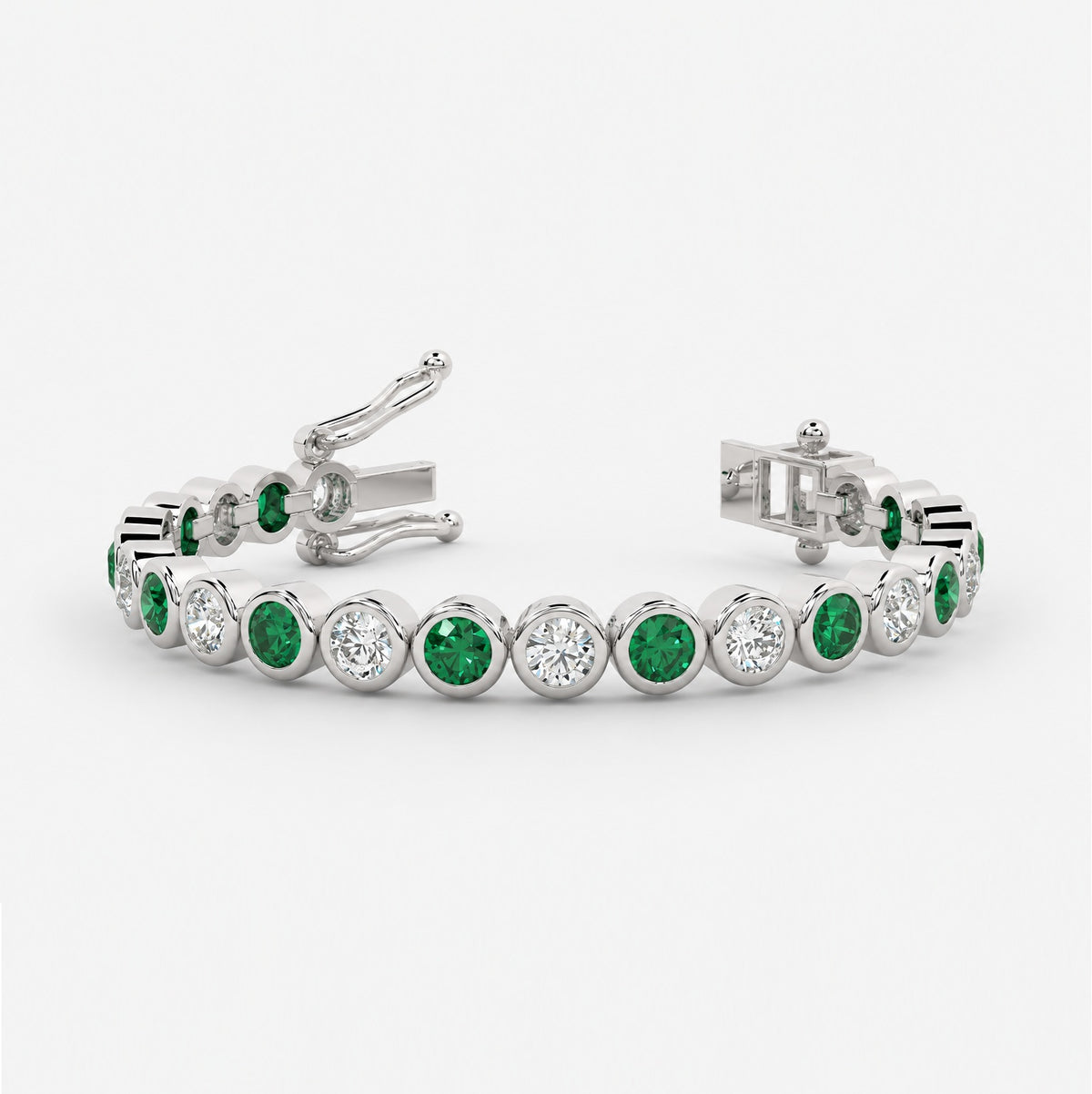 6.00ct Emerald Aquamarine & Diamond Tennis Bracelet - 9k White Gold