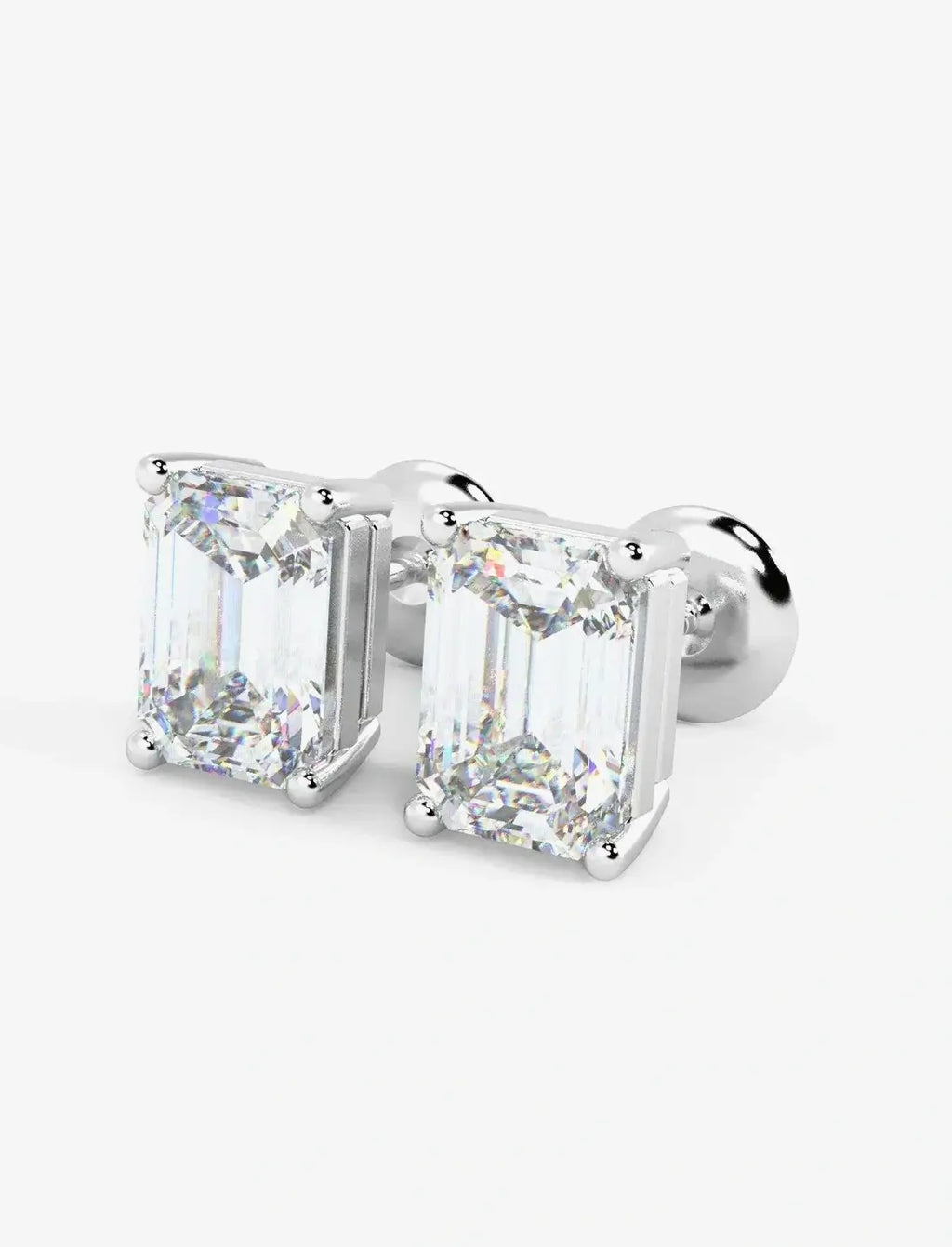 Emerald Diamond Stud Earring Screw Back 3.00 Carat IGI Lab Grown Diamond Earring Hallmarked Platinum