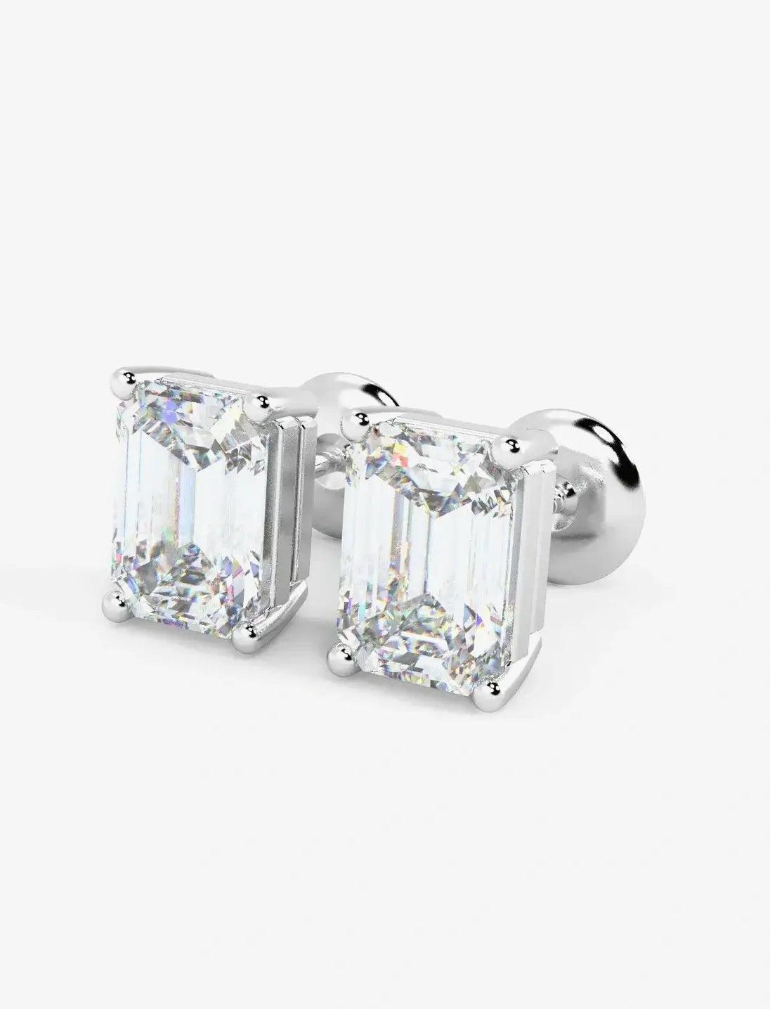 Emerald Diamond Stud Earring Screw Back 3.00 Carat IGI Lab Grown Diamond Earring Hallmarked Platinum