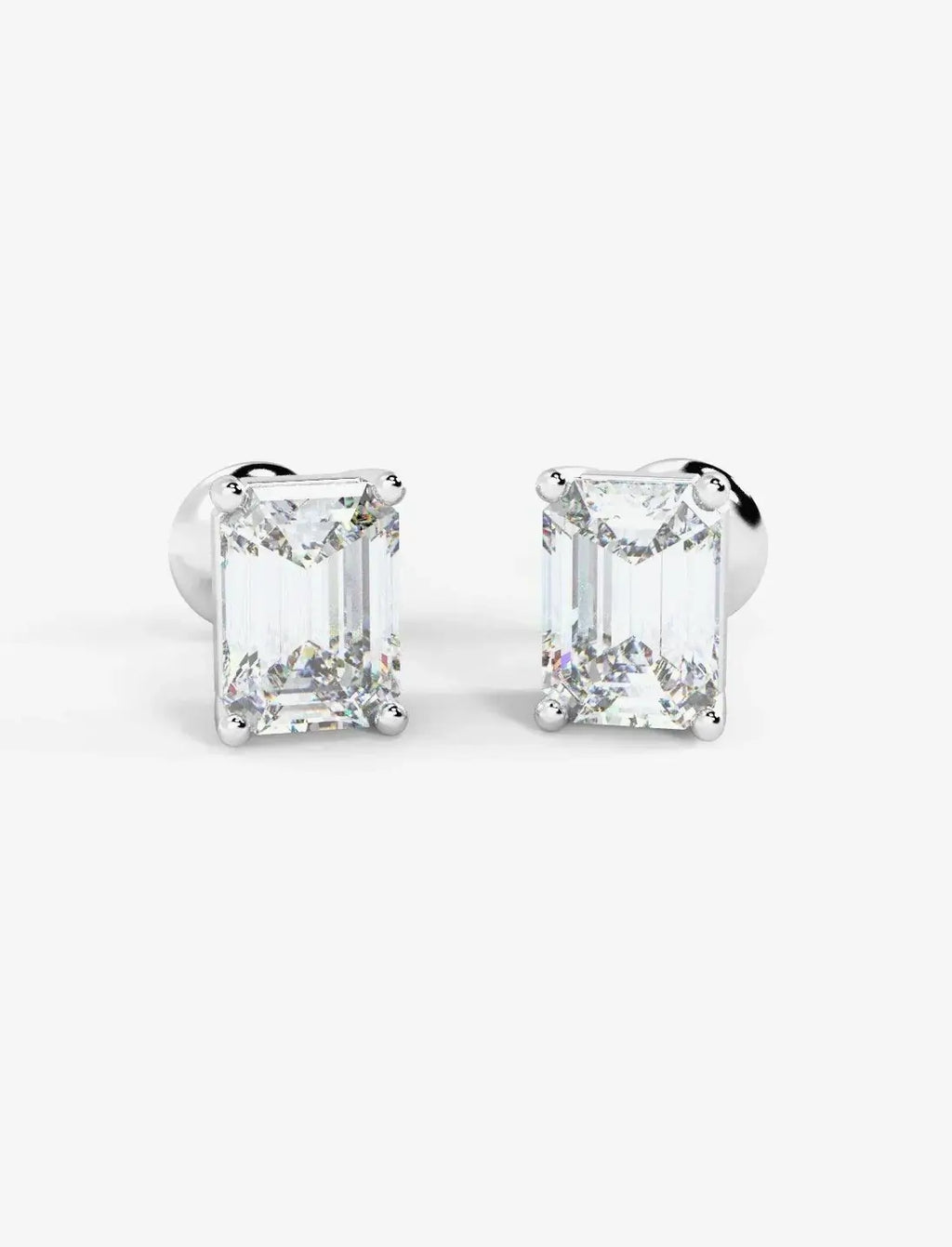 Emerald Diamond Stud Earring Screw Back 3.00 Carat IGI Lab Grown Diamond Earring Hallmarked Platinum