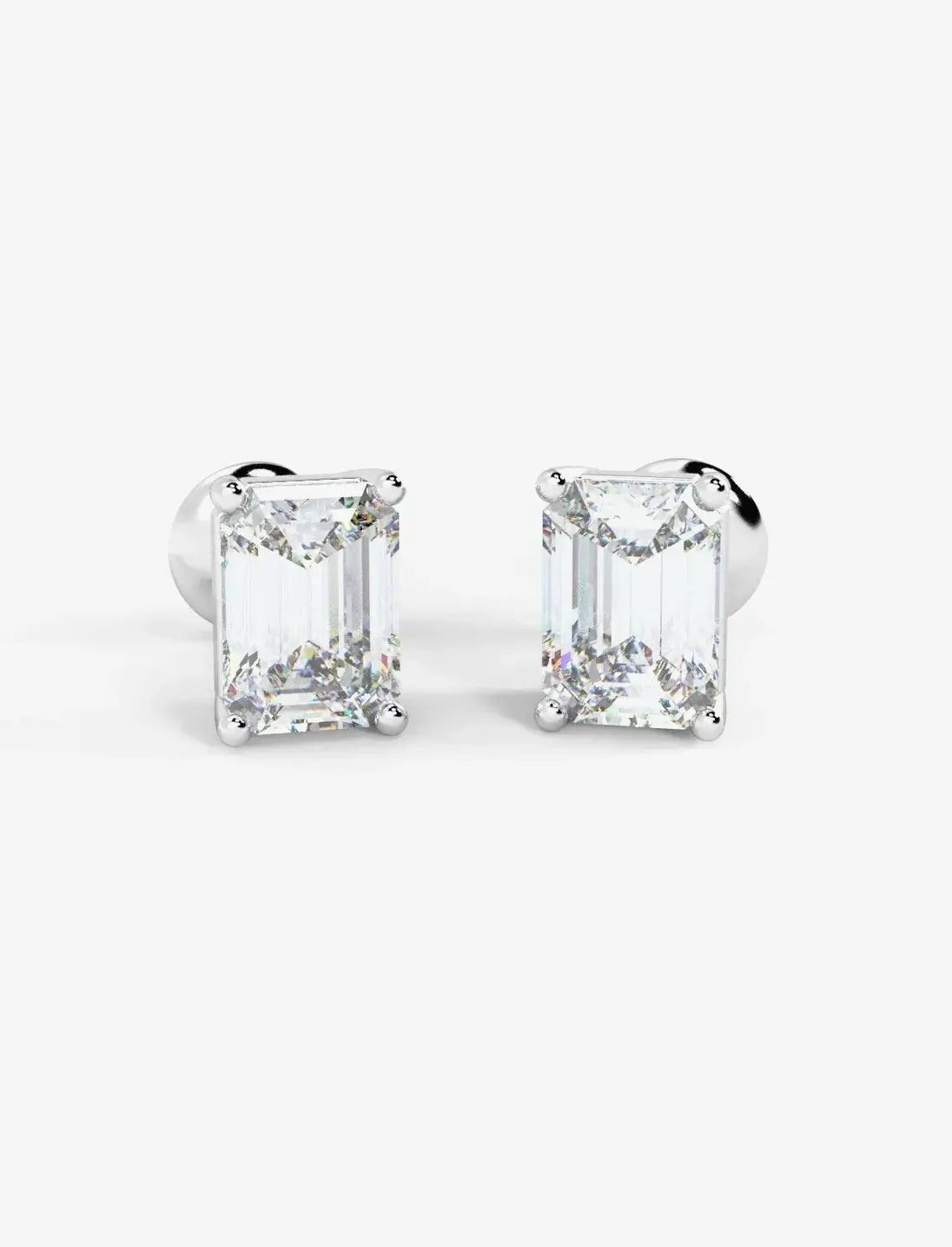 Emerald Diamond Stud Earring Screw Back 3.00 Carat IGI Lab Grown Diamond Earring Hallmarked Platinum