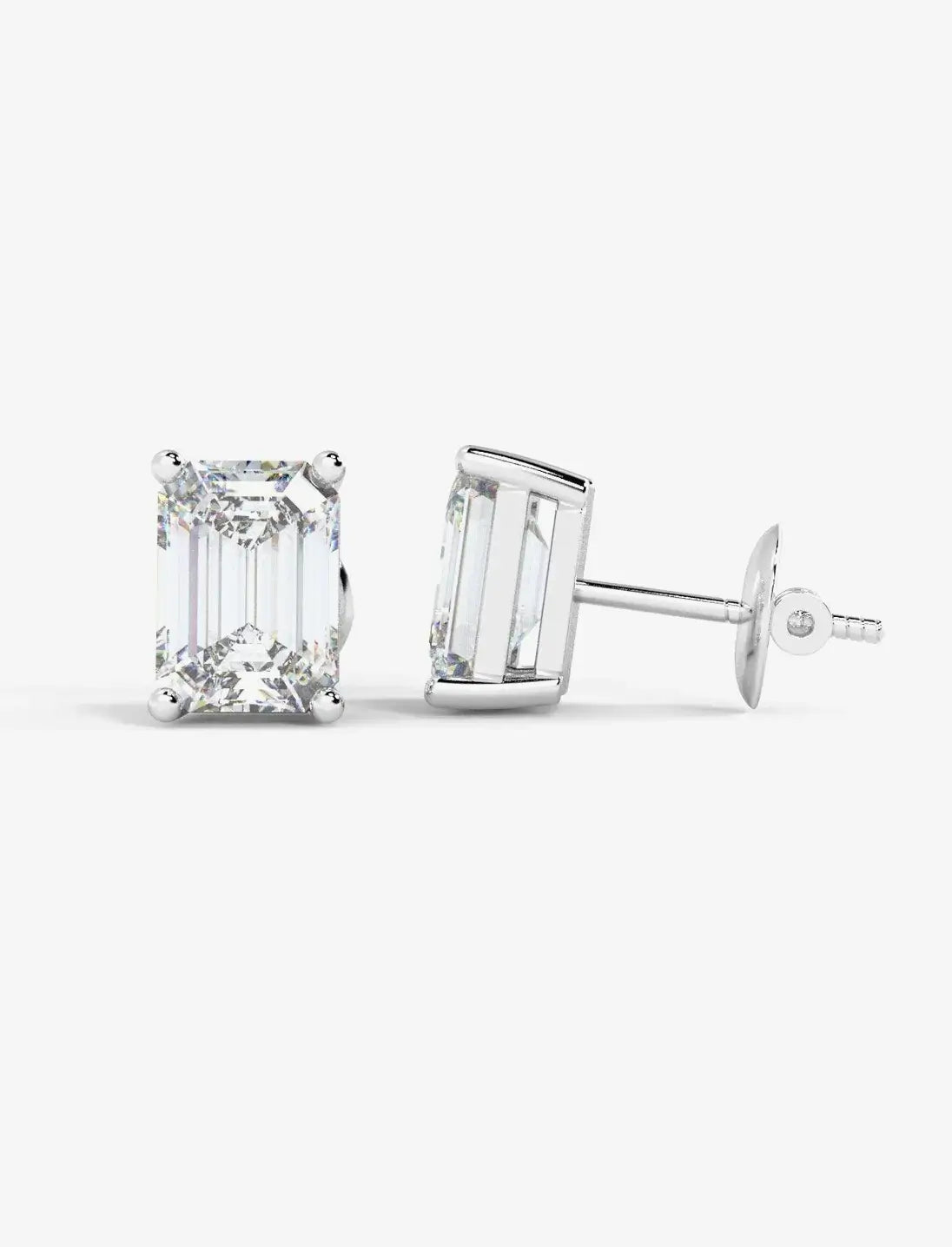 Emerald Diamond Stud Earring Screw Back 3.00 Carat IGI Lab Grown Diamond Earring Hallmarked Platinum