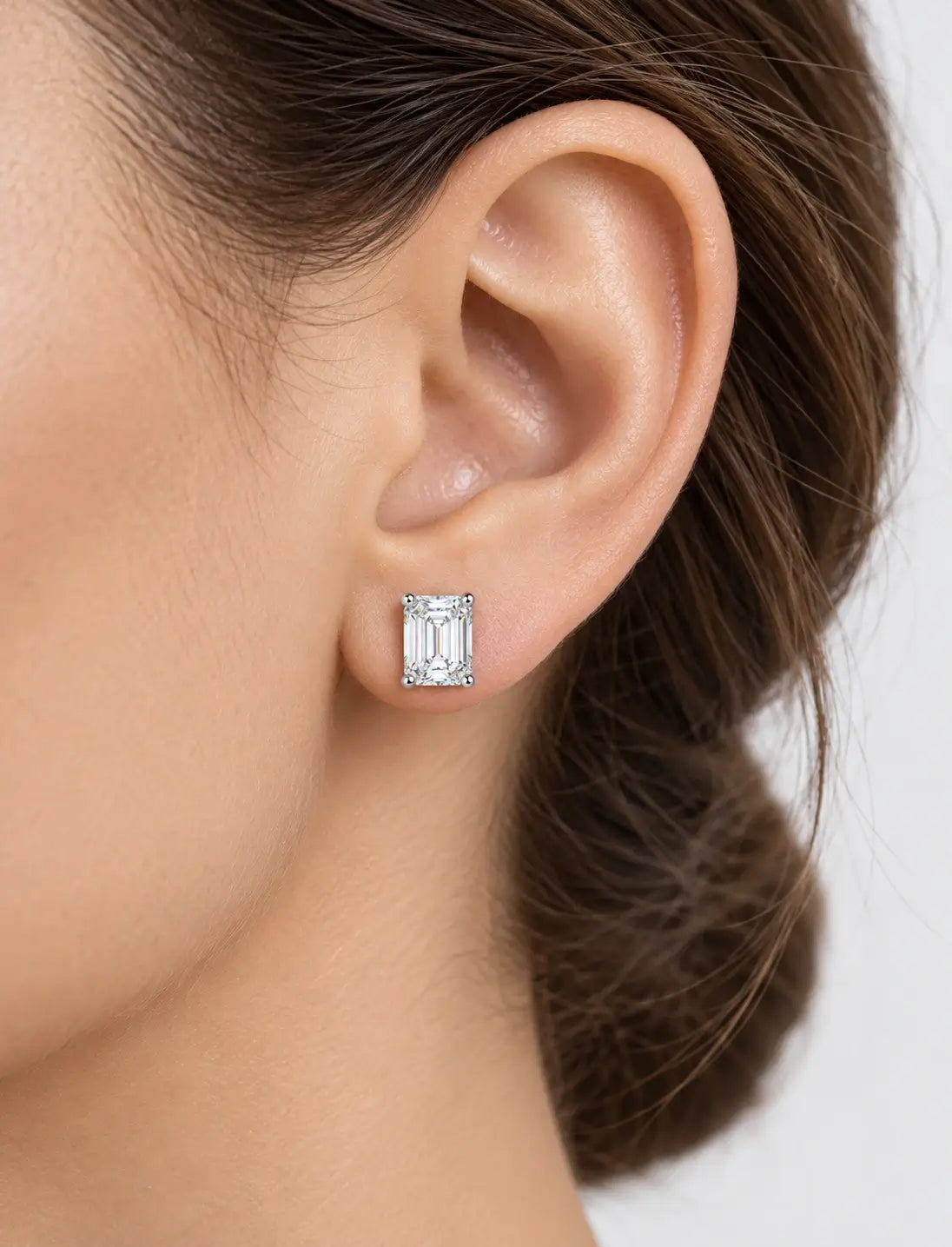 Emerald Diamond Stud Earring Screw Back 3.00 Carat IGI Lab Grown Diamond Earring Hallmarked Platinum