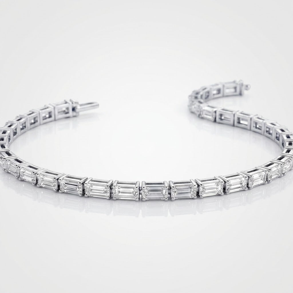 D/VS Emerald Lab Grown Diamond Tennis Bracelet In White Gold