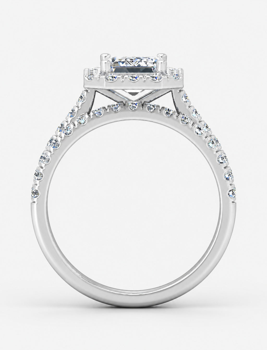IGI Certified Emerald Cut Lab Grown Diamond Bridal Ring Set with Pavé Band