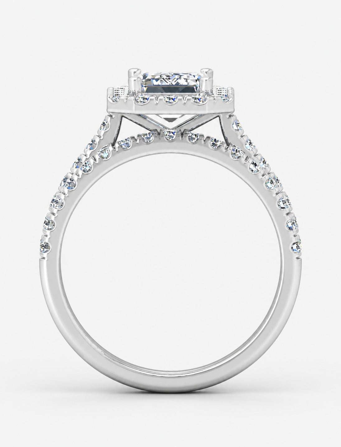 IGI Certified Emerald Cut Lab Grown Diamond Bridal Ring Set with Pavé Band