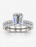 The Imperial IGI Certified Lab Grown Emerald-Cut Bezel-Set Solitaire Bridal Suite with Pavé Bands in Gold & Platinum – 1–4Ct