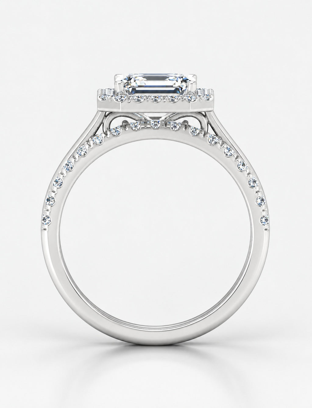 IGI Certified Lab Grown Emerald-Cut Diamond Halo Engagement Ring with Matching Pavé Wedding Band Bridal Set in Gold & Platinum – 1–4Ct