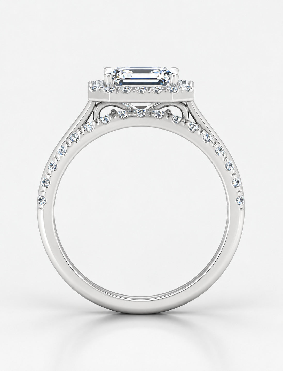 IGI Certified Lab Grown Emerald-Cut Diamond Halo Engagement Ring with Matching Pavé Wedding Band Bridal Set in Gold & Platinum – 1–4Ct