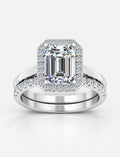 IGI Certified Lab Grown Emerald-Cut Diamond Halo Engagement Ring with Matching Pavé Wedding Band Bridal Set in Gold & Platinum – 1–4Ct