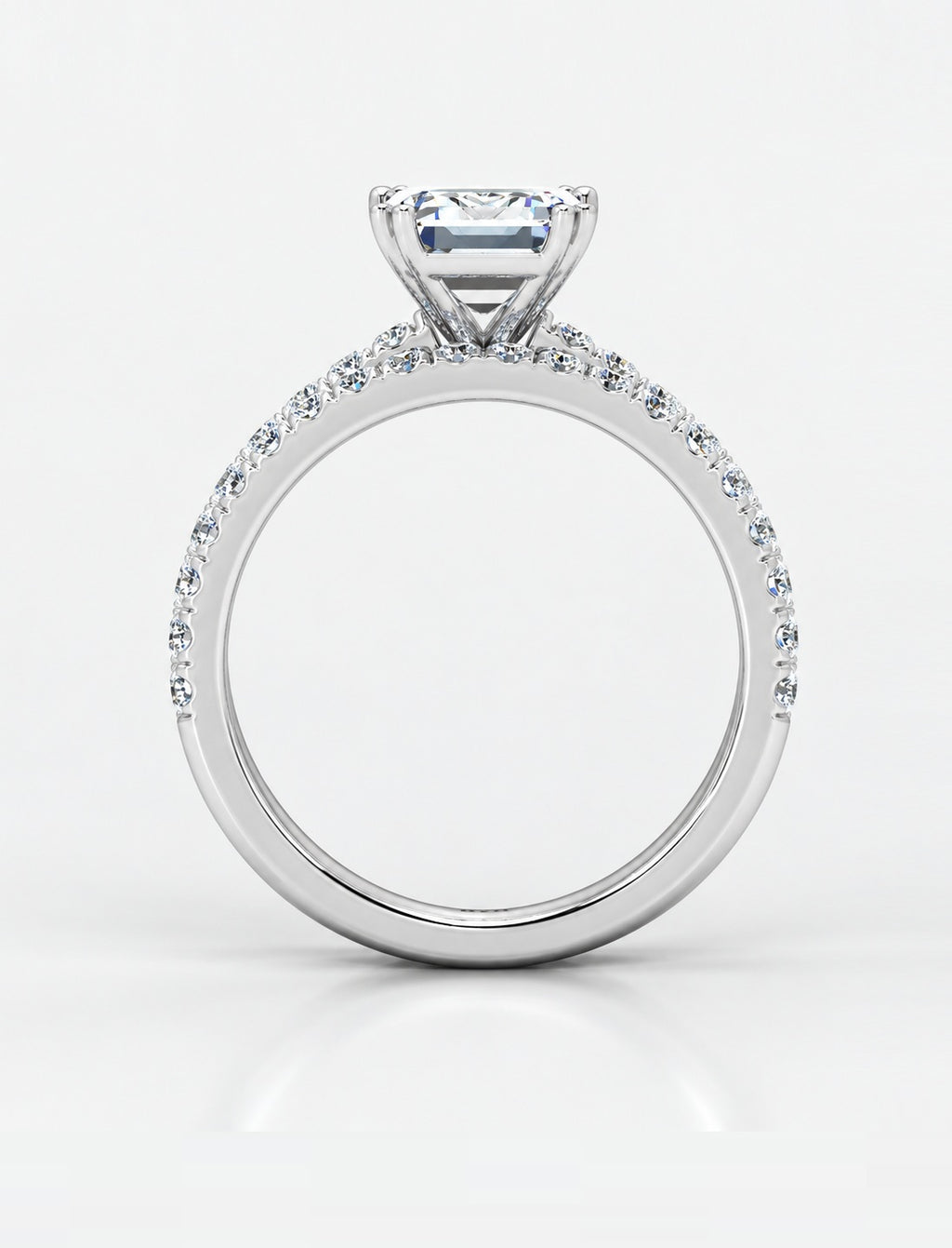 IGI Certified Lab Grown Emerald Cut Diamond Engagement Ring with Matching Pavé Band Bridal Set in Gold & Platinum