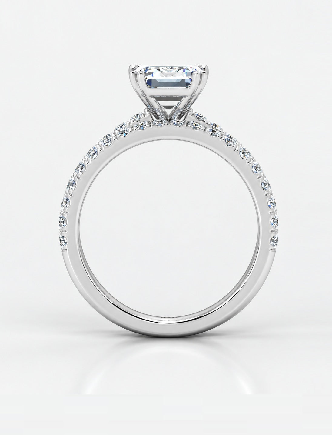 IGI Certified Lab Grown Emerald Cut Diamond Engagement Ring with Matching Pavé Band Bridal Set in Gold & Platinum