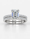 IGI Certified Lab Grown Emerald Cut Diamond Engagement Ring with Matching Pavé Band Bridal Set in Gold & Platinum