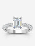 IGI Certified Lab Grown Emerald-Cut Solitaire Diamond Engagement Ring with Multi-Row Pavé Band in Gold & Platinum – 1–4Ct