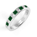 3mm 0.75Ct Emerald And Princess Diamond Half Eternity Ring