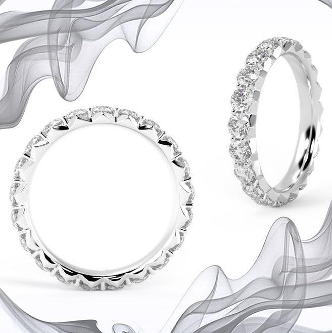 Round Lab Diamond French Pave Full Eternity Ring for Women's - 1.00Ct - 3.00Ct - D/VS