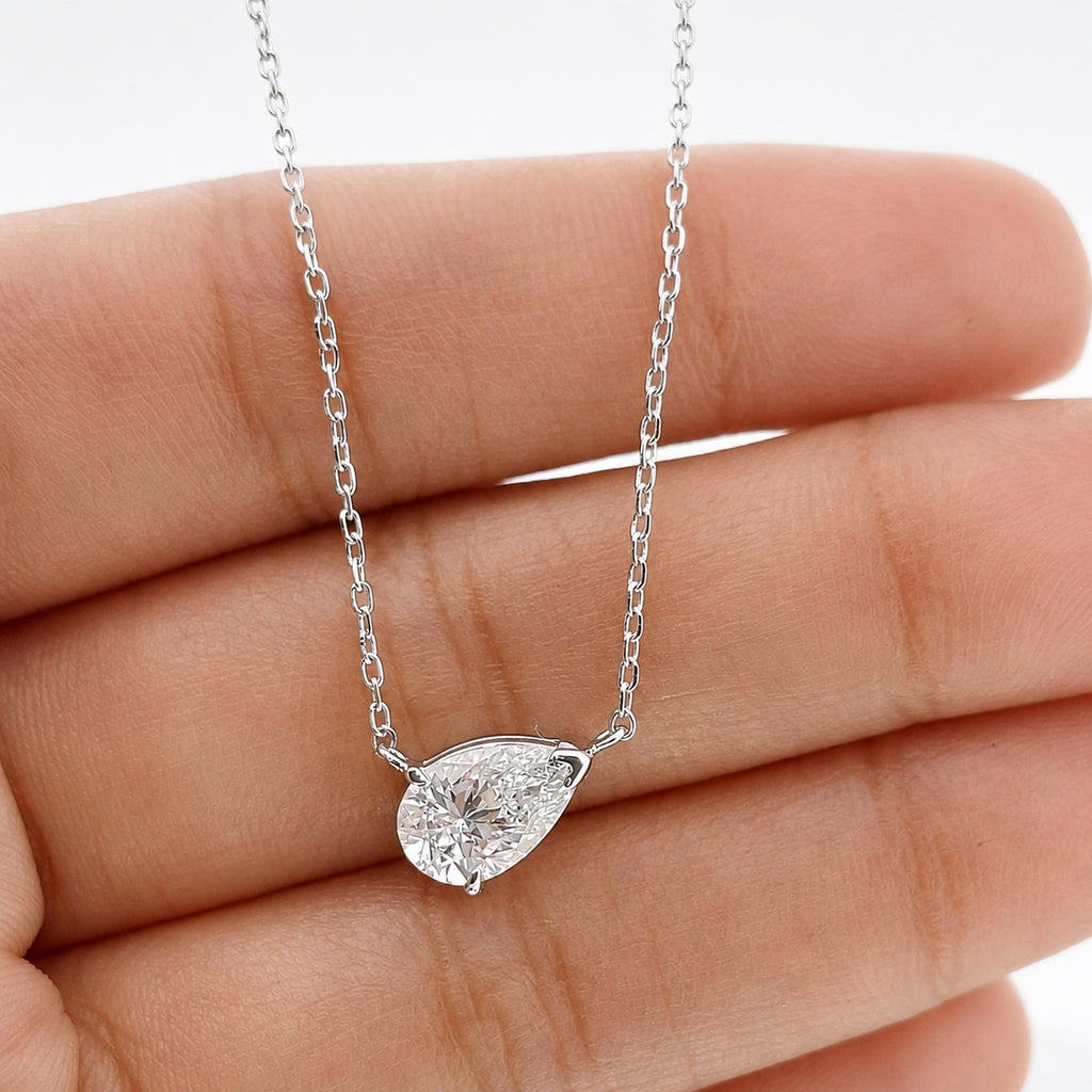 GIA Certified Natural Pear Cut Diamond Solitaire Pendant in White Gold