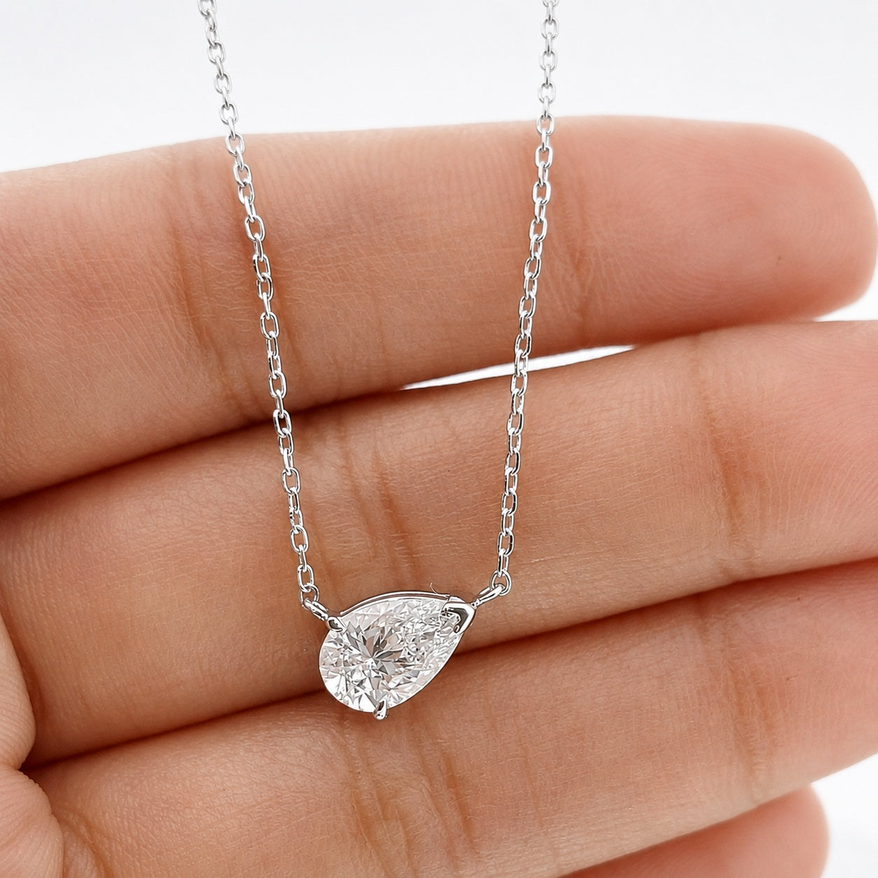 GIA Certified Natural Pear Cut Diamond Solitaire Pendant in White Gold