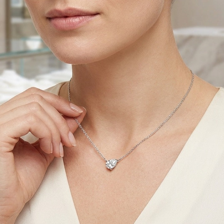 GIA Certified Natural Pear Cut Diamond Solitaire Pendant in White Gold