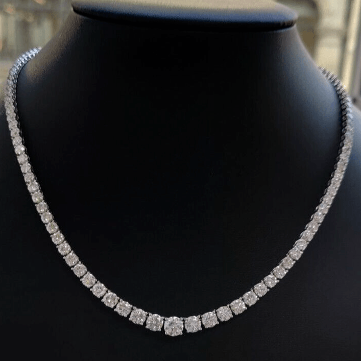 D/VVS 15.70Ct Lab Grown Round Diamond Graduated Necklace in Hallmarked 9k White Gold