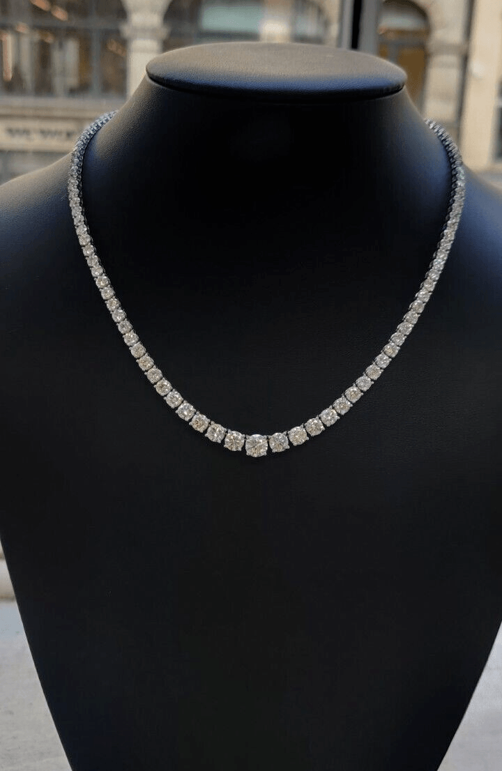 D/VS 22.00Ct Lab Grown Round Diamond Graduated Necklace in Hallmarked 18k White Gold