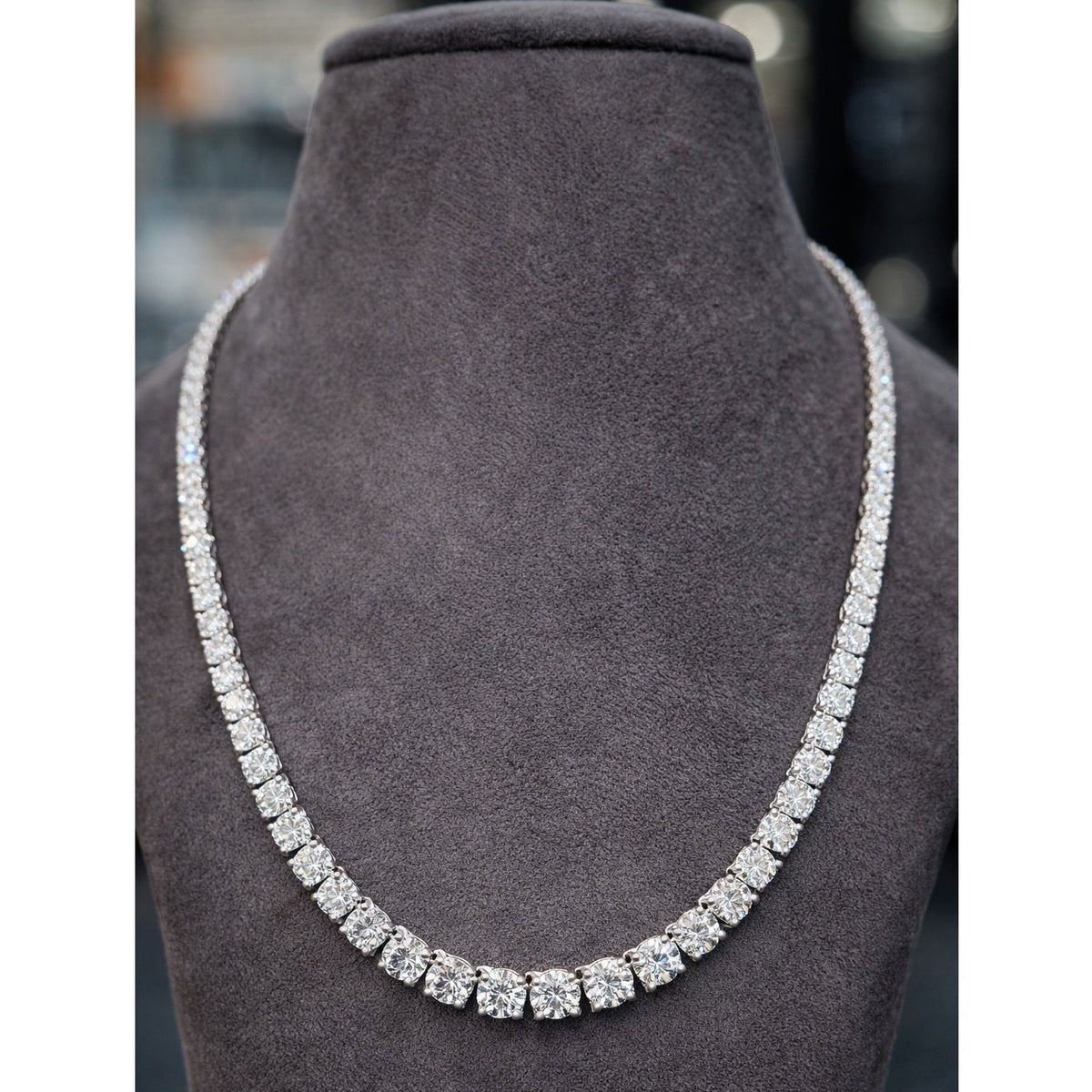 Round Lab-Grown Diamond Graduated Tennis Necklace in 9K & 18K White Gold