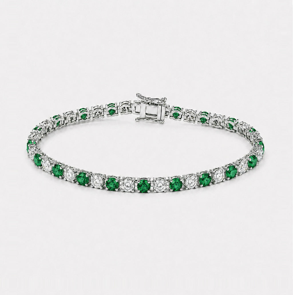 Natural Colombian Emerald and Diamond Tennis Bracelet in White Gold 6.50Ct