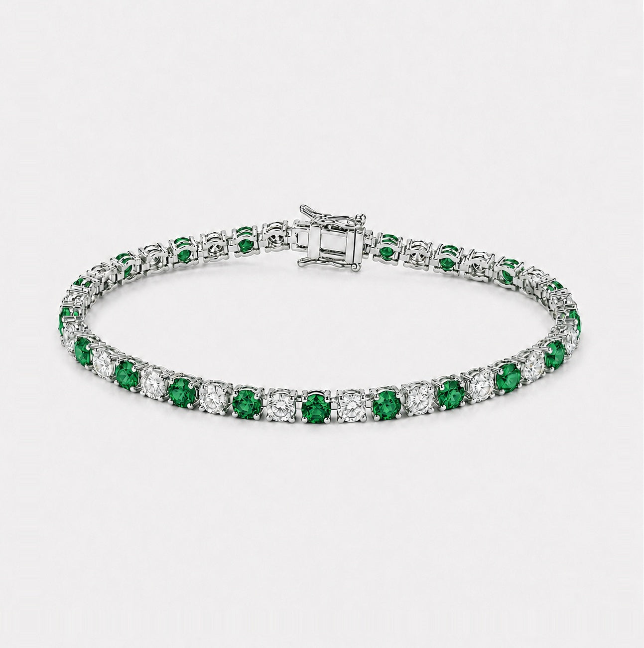 Natural Colombian Emerald and Diamond Tennis Bracelet in White Gold 6.50Ct