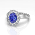 2.50Ct Tanzanite & Diamond Halo Engagement Ring In Heavy Platinum