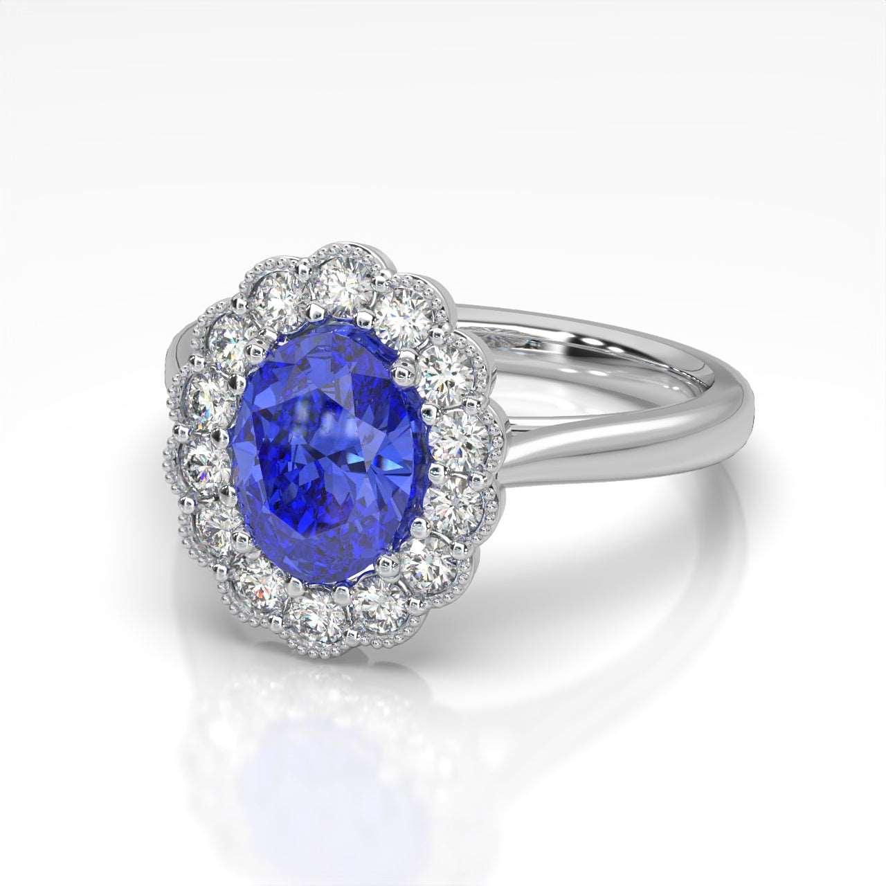 2.50Ct Tanzanite & Diamond Halo Engagement Ring In Heavy Platinum