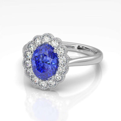 2.50Ct Tanzanite & Diamond Halo Engagement Ring In Heavy Platinum