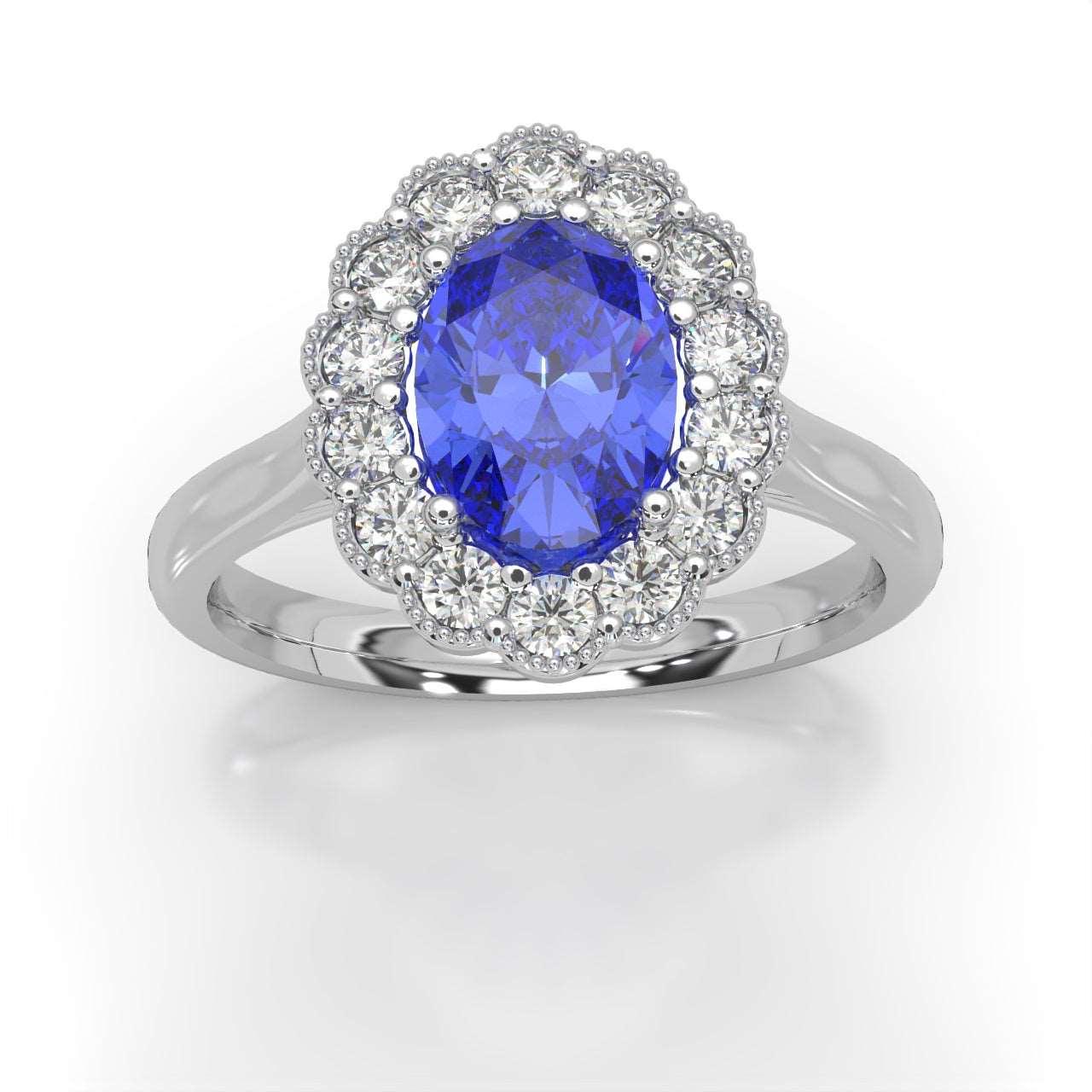 2.50Ct Tanzanite & Diamond Halo Engagement Ring In Heavy Platinum