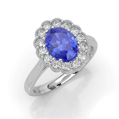 2.50Ct Tanzanite & Diamond Halo Engagement Ring In Heavy Platinum