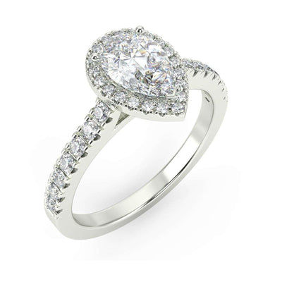 1.00Carat Pear Diamond Halo Ring in Hallmarked White Gold