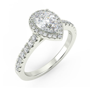 Certified F/VS 2.50Carat Pear Diamond Halo Ring in Hallmarked Yellow Gold