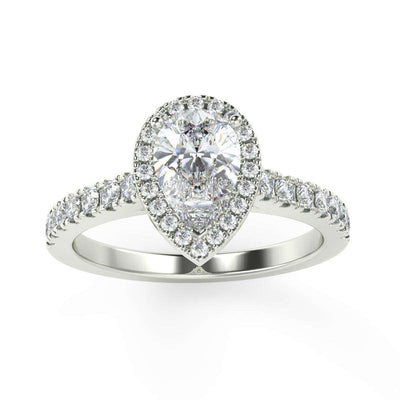 1.00Carat Pear Diamond Halo Ring in Hallmarked White Gold