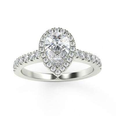 Certified F/VS 2.50Carat Pear Diamond Halo Ring in Hallmarked Yellow Gold