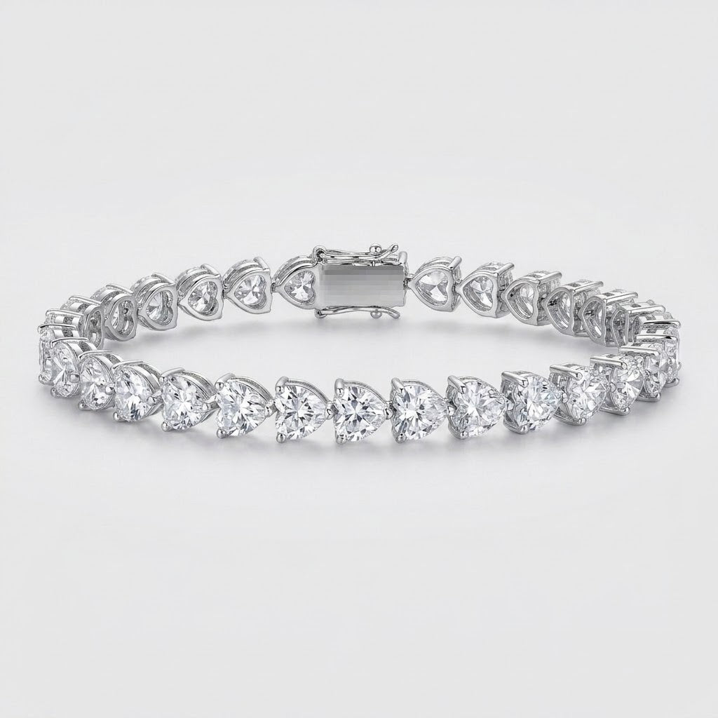 Heart-Shaped Lab-Grown Diamond Tennis Bracelet in Gold & Platinum (30ct)